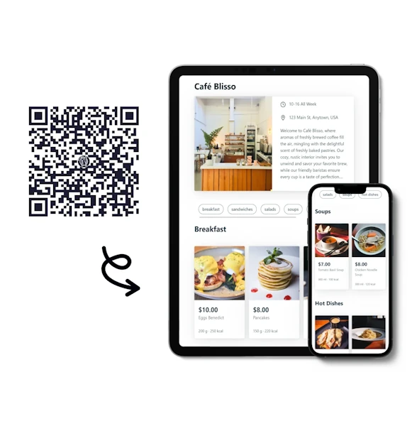 Sample digital menu with QR code
